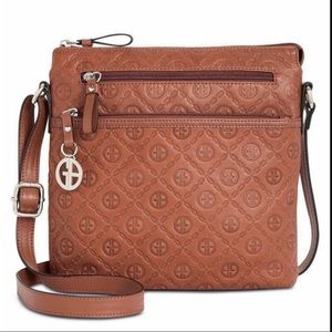 Giani Bernini Logo Embossed Cognac Leather Crossbody Bag